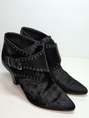 Donald pliner Black Tatum haircalf studded ankle bootie boots women's size 6.5